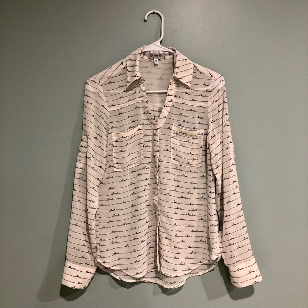 Express Love Script Sheer White Portofino Shirt